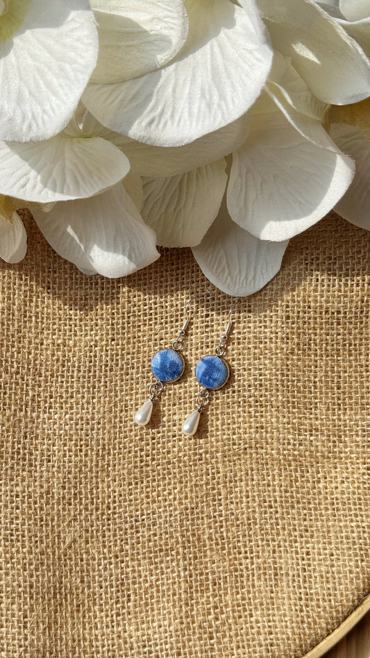 Indigo Fabric Earrings - Raindrop