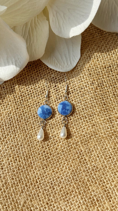 Indigo Fabric Earrings - Raindrop