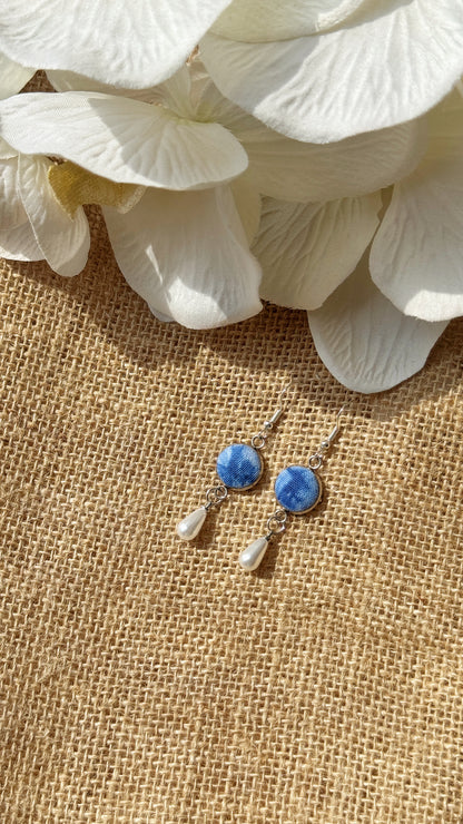 Indigo Fabric Earrings - Raindrop