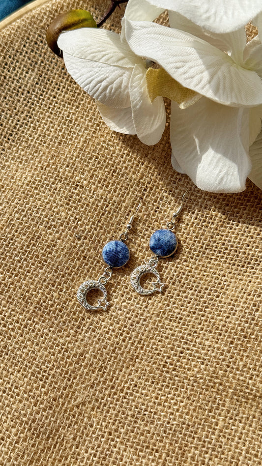 Indigo Fabric Earrings - Celestial