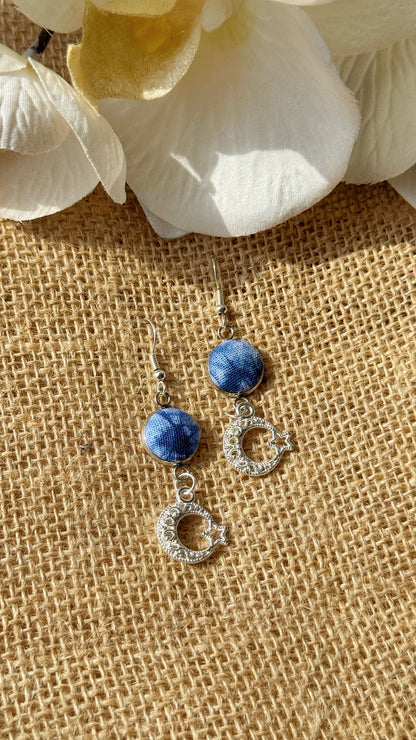 Indigo Fabric Earrings - Celestial