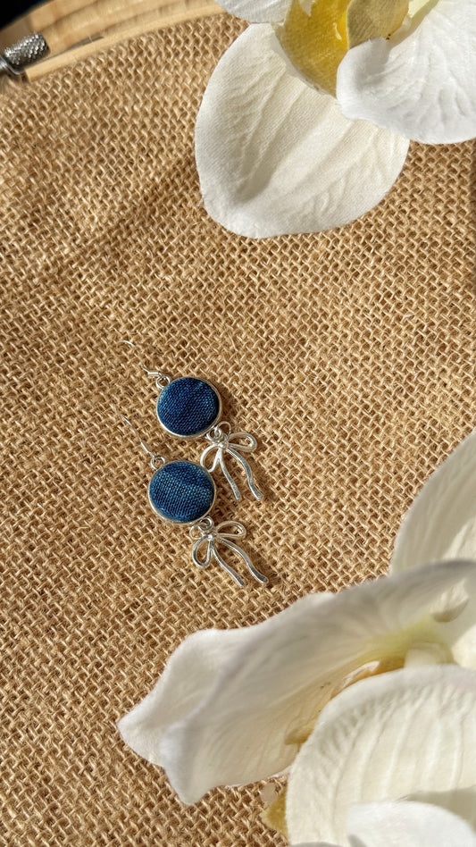 Indigo Fabric Earrings - Bow