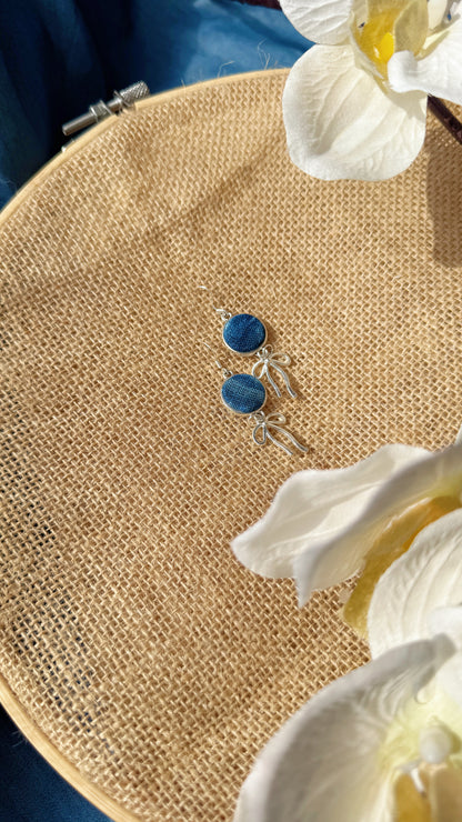 Indigo Fabric Earrings - Bow