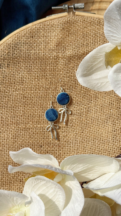 Indigo Fabric Earrings - Bow