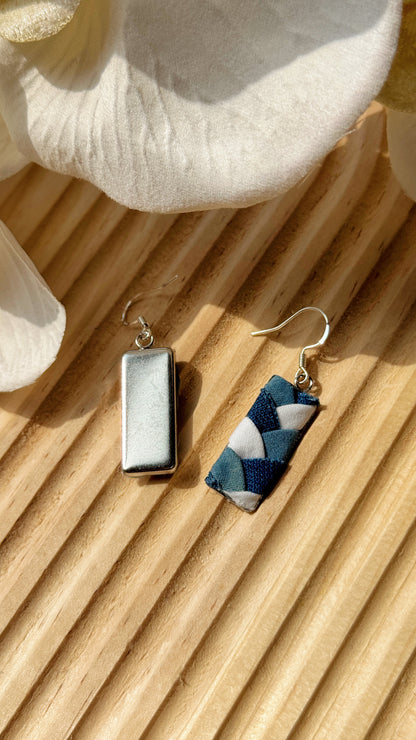 Indigo Fabric Earrings - Geometric
