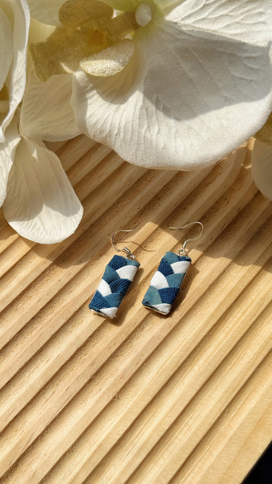 Indigo Fabric Earrings - Geometric