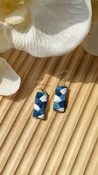 Indigo Fabric Earrings - Geometric